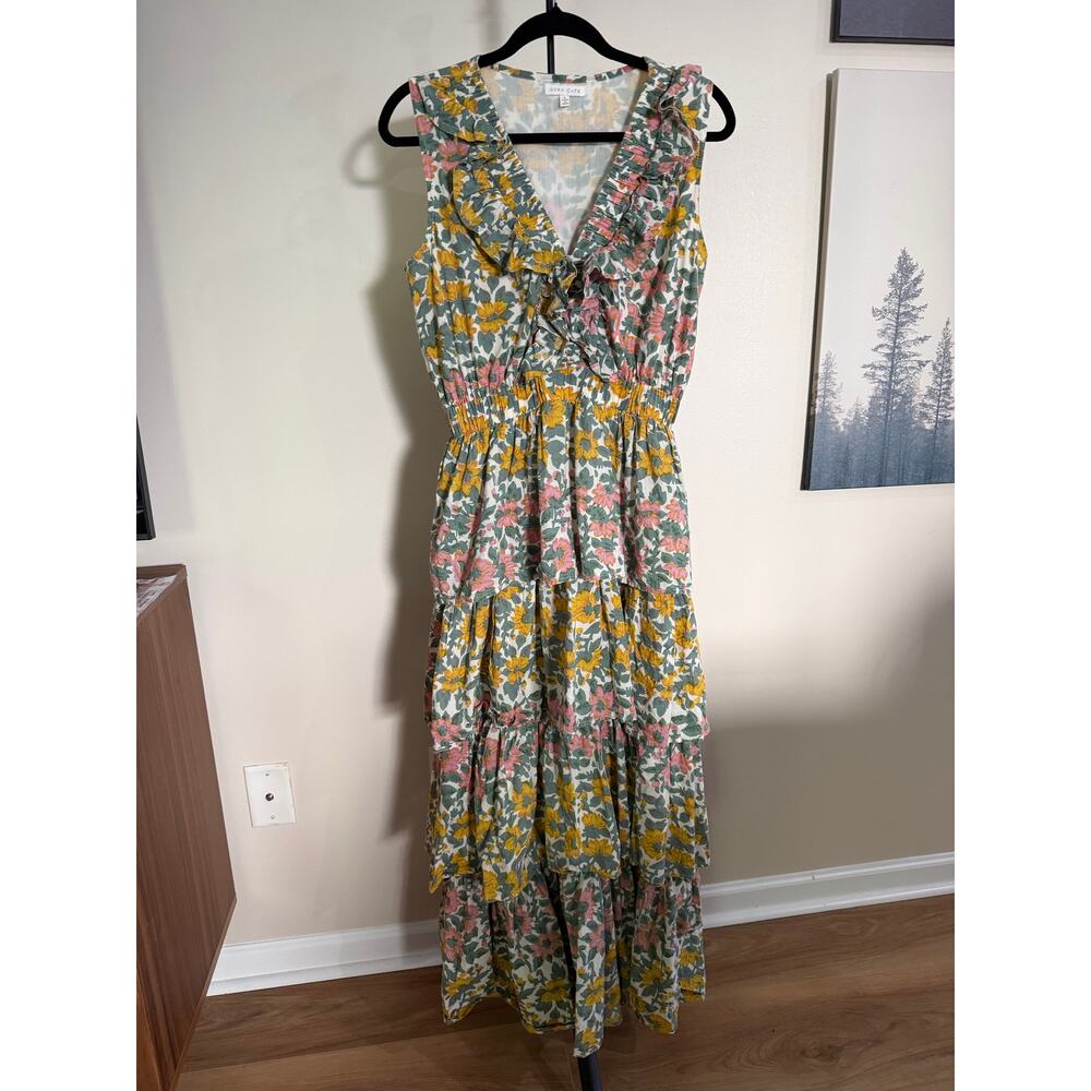 Anna Cate Sleeveless Floral Ruffle Tiered Maxi Dress Size L 100% Cotton
